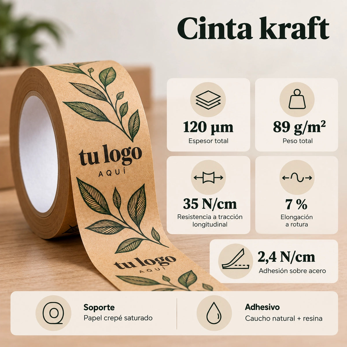 Cinta kraft personalizada con tu logo